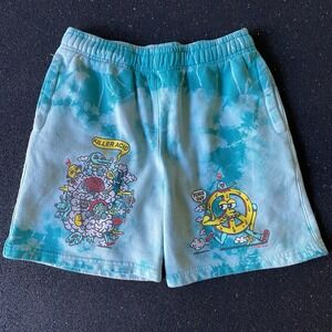 Men's Killer Acid "peace out" blue, green tie dye sweat shorts Size M